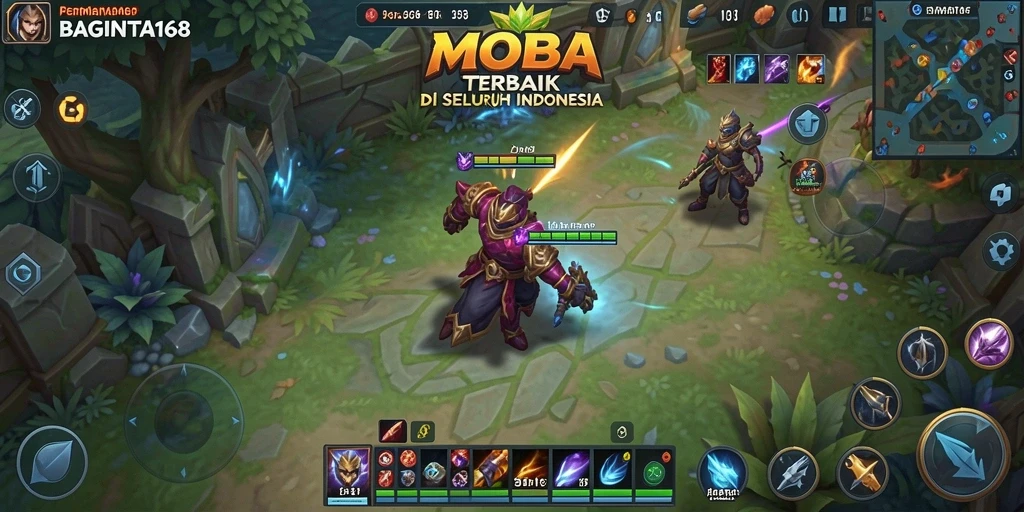 Tampilan gameplay seru di BAGINTA168 dengan aksi MOBA yang intens.