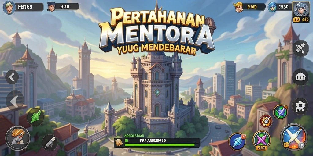 Menara pertahanan melawan gelombang serangan musuh di FB168.