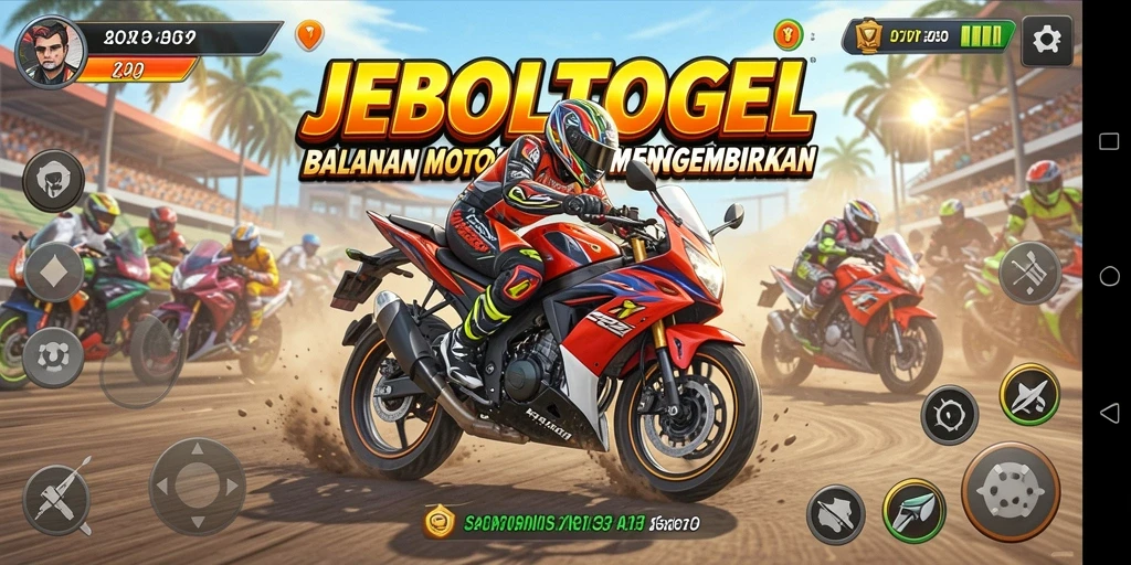 Gameplay mendebarkan JEBOLTOGEL dengan balapan motor yang menantang.