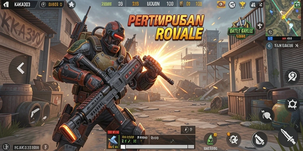 Tangkapan layar KAKA303 menampilkan aksi pertempuran seru di arena Battle Royale.