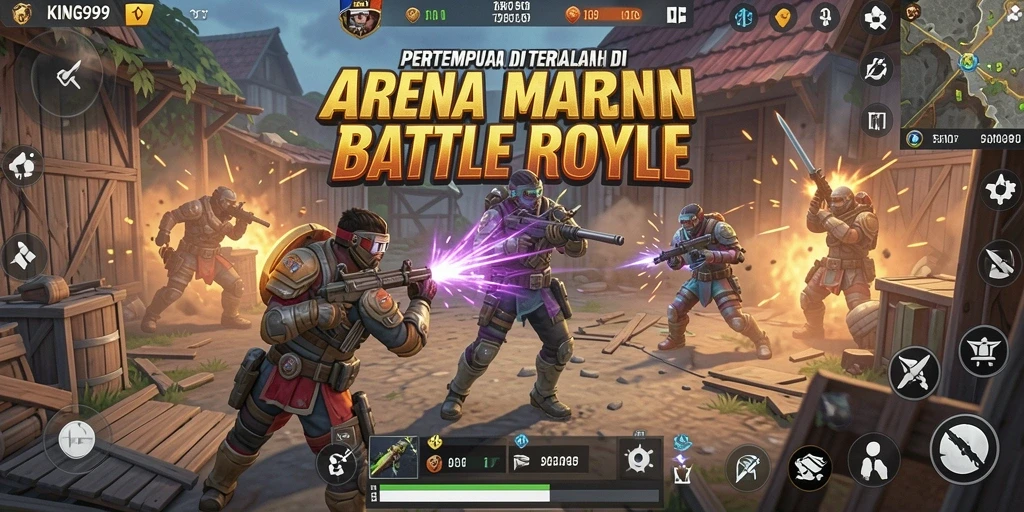 Tampilan gameplay KING999 dengan pertarungan seru di arena Battle Royale.
