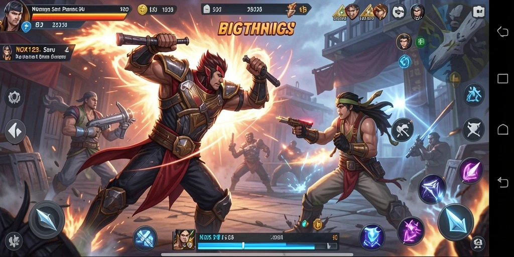 Screenshot NOX123 menunjukkan aksi pertarungan yang intens dan grafis menawan.