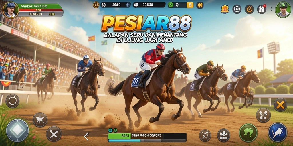 Tampilan gameplay seru di PESIAR88 dengan mobil balap cepat.