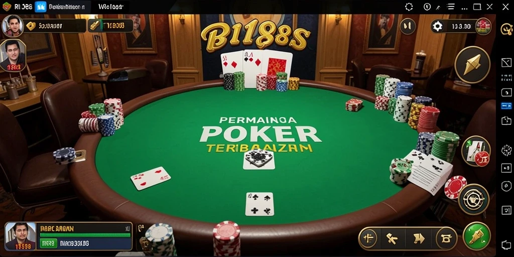 Tampilan dari gameplay Poker di aplikasi RI188 yang memukau.