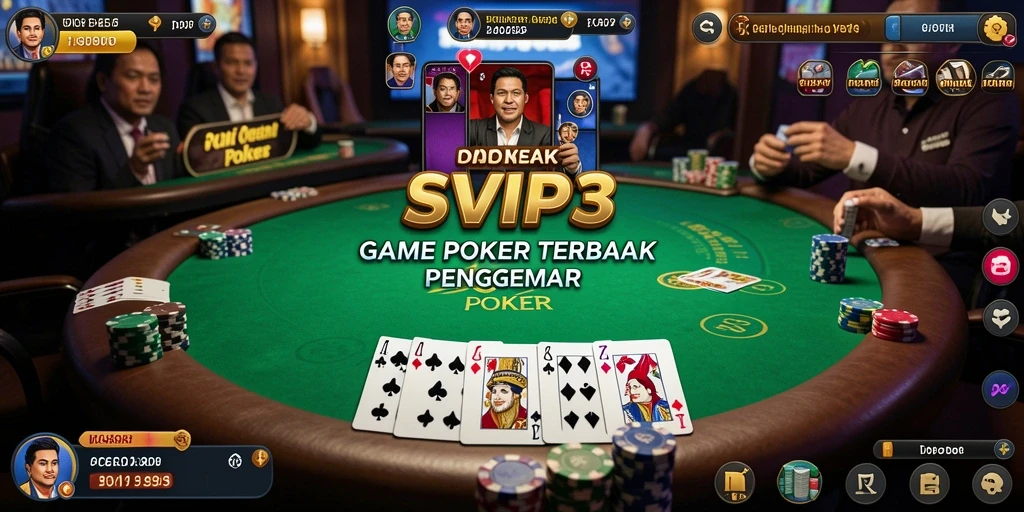 Screenshot gameplay SVIP3 menampilkan aksi poker yang mendebarkan.